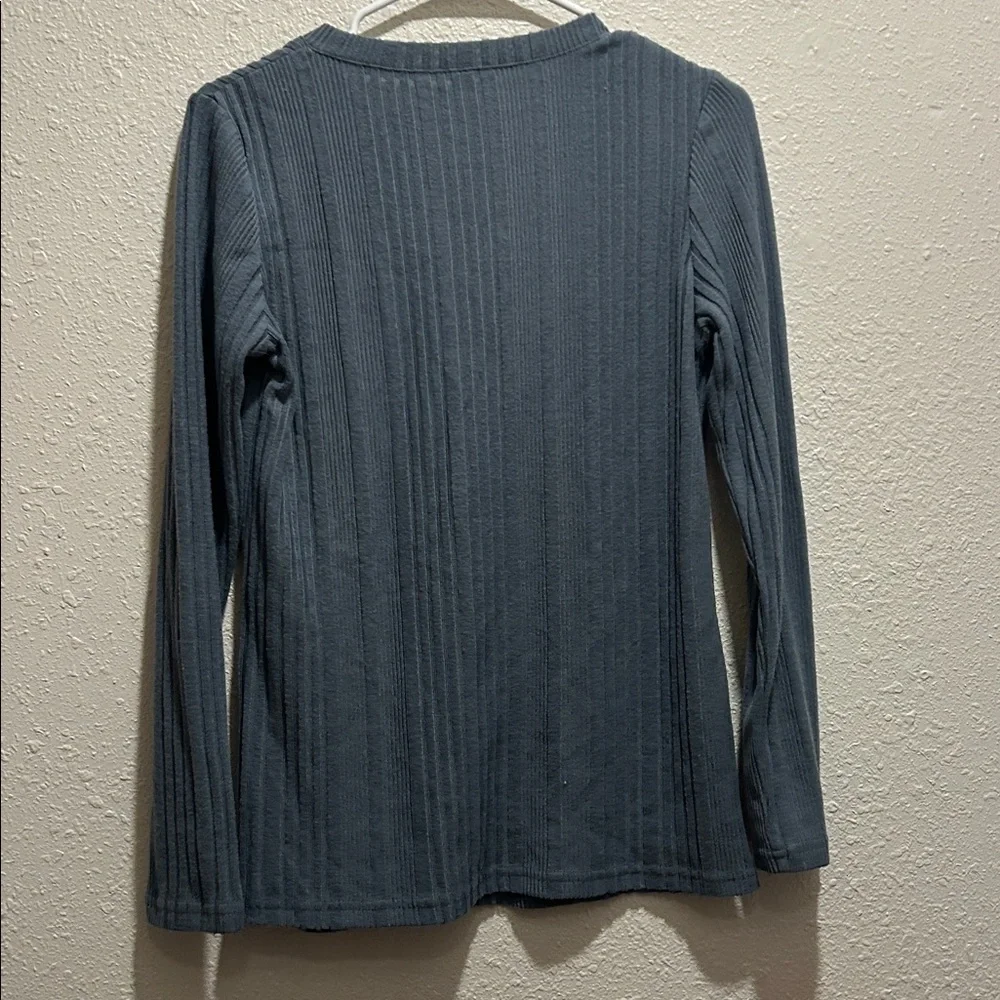 Women's V-Neck Ribbed Top - blue - Picture 3 of 3